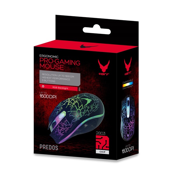 VARR optikai gamer egér, OM-125 PREDOS PRO-GAMING 800-1200-1600 DPI LED