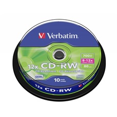 VERBATIM CD-RW lemez, újraírható, SERL, 700MB, 8-10x, 10 db, hengeren