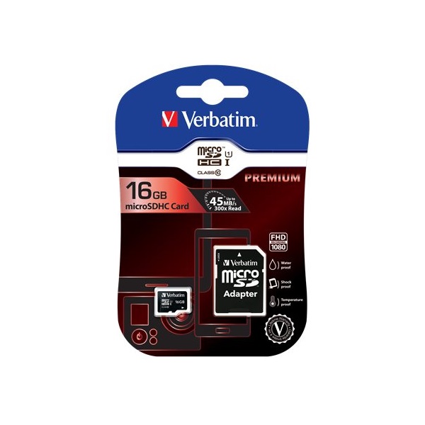 VERBATIM Memóriakártya, Micro SDHC, 16GB, Class 10, adapterrel