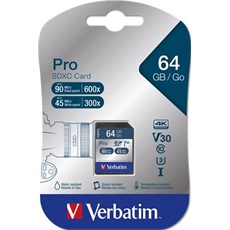 VERBATIM "PRO" Memóriakártya, SDXC, 64GB, Class 10 UHS-I, 90/45MB/sec