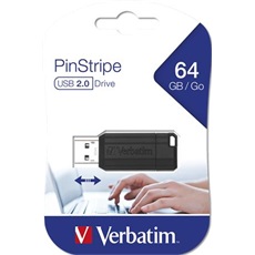 VERBATIM Pendrive, 64GB, USB 2.0, 10/4MB/sec, "PinStripe", fekete
