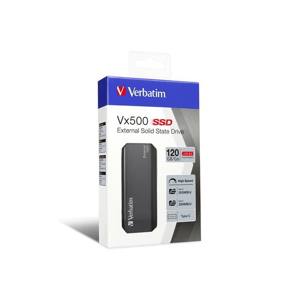 VERBATIM, külső SSD 120 GB, USB 3.1, "Vx500", szürke