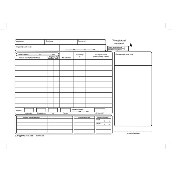 VICTORIA Nyomtatvány, menetlevél tehergépjármű, 100 lap, A4, fekvő, VICTORIA, "D.GÉPJ.21."