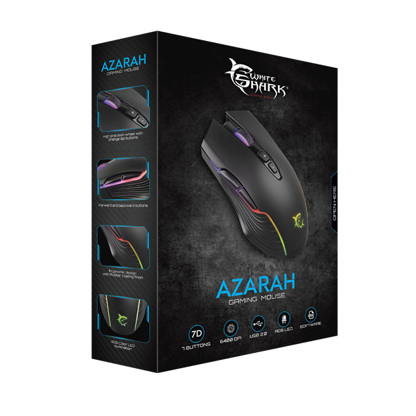 White Shark GM-5003 AZARAH gaming egér, fekete, 6400dpi