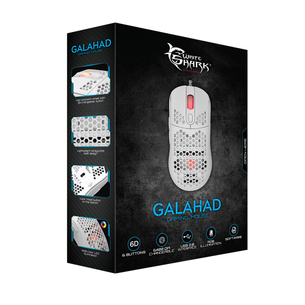 White Shark GM-5007W GALAHAD gamer egér, fehér, 6400 dpi
