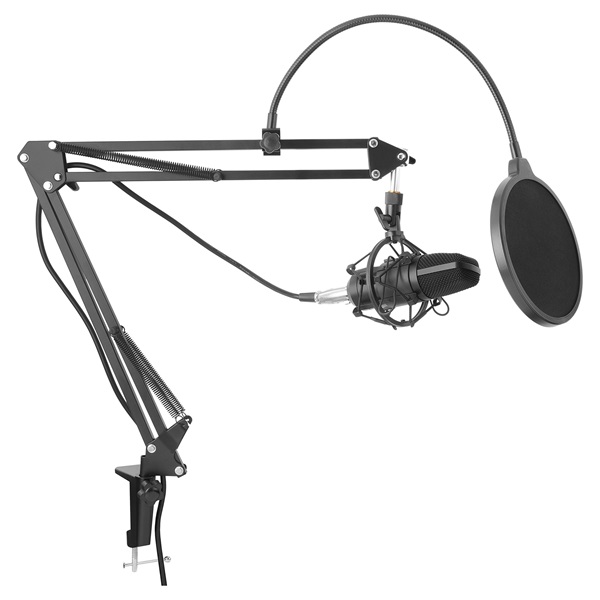 YENKEE Stúdiómikrofon, Állítható Állvány, Fém, fekete - YMC 1030 STREAMER