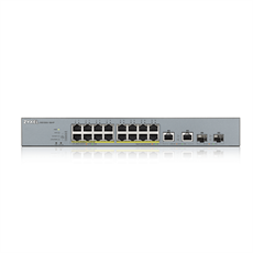 ZYXEL Switch 16x1000Mbps (16xPOE) + 2xGigabit kombó SFP Menedzselhető Rackes, GS1350-18HP-EU0101F