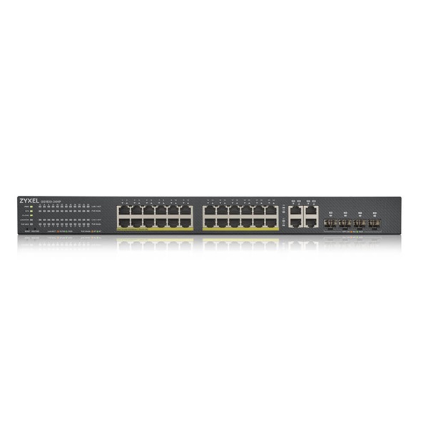 ZYXEL Switch 24x1000Mbps (24xPOE) +4xGigabit kombó SFP+, Fémházas Menedzselhető, (24xGbE POE port), GS1920-24HPV2-EU0101