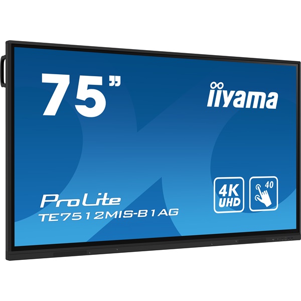 iiyama 24/7 interaktív kijelző, 75", 3840x2160, 16:9, 400cd, 8ms, 1200:1,VGA/HDMI/USB-C/LAN/RS232, TE7512MIS