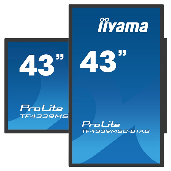 iiyama 24/7 interaktív kijelző, 43", 1920x1080, 16:9, 400cd, 8ms, 4000:1, VGA/HDMI/DP/Ethernet, Open frame, TF4339MSC