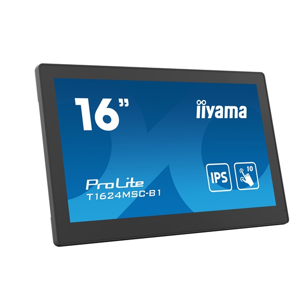 iiyama 24/7 touch monitor, 15,6", 1920x1080, 16:9, 385cd, 28ms, 800:1,/HDMI, T1624MSC
