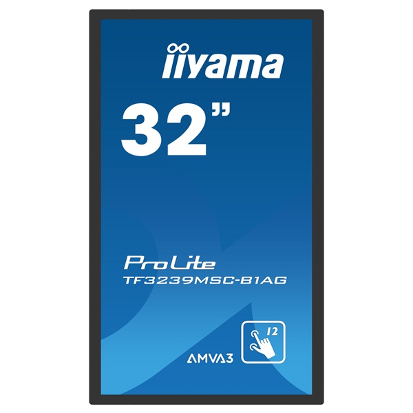 iiyama 24/7 interaktív kijelző, 31,5", 1920x1080, 16:9, 500cd, 8ms, 3000:1,VGA/HDMI/DP, TF3239MSC, fekete