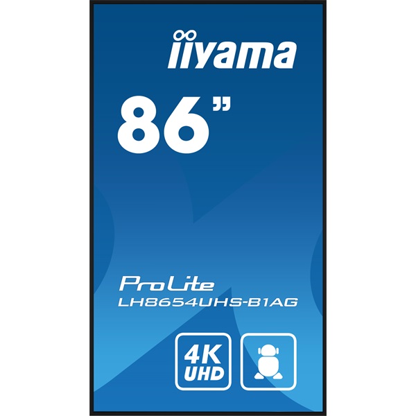 iiyama Prolite  IPS LFD 85.6" LH8654UHS-B1AG, 3840x2160, 16:9, 500cd/m2, 8ms, DVI/VGA/HDMI/DP/USB/LAN, fekete, pivot