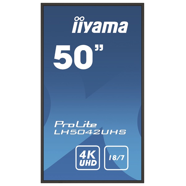 iiyama Prolite 18/7 VA LFD 49.5" LH5042UHS-B3, 3840x2160, 16:9, 500cd/m2, 9ms, DVI/VGA/HDMI/DP/USB, fekete, pivot