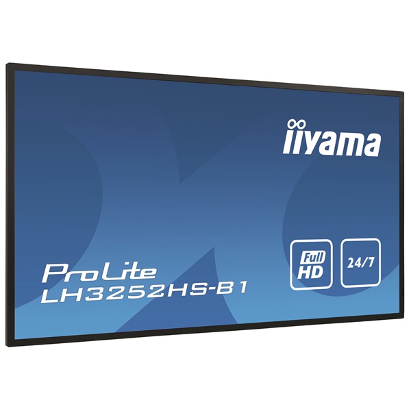 iiyama Prolite 24/7 IPS LFD 31.5" LH3252HS-B1, 1920x1080, 16:9, 400cd/m2, 8ms, DVI/VGA/HDMI/DP/USB, fekete, pivot