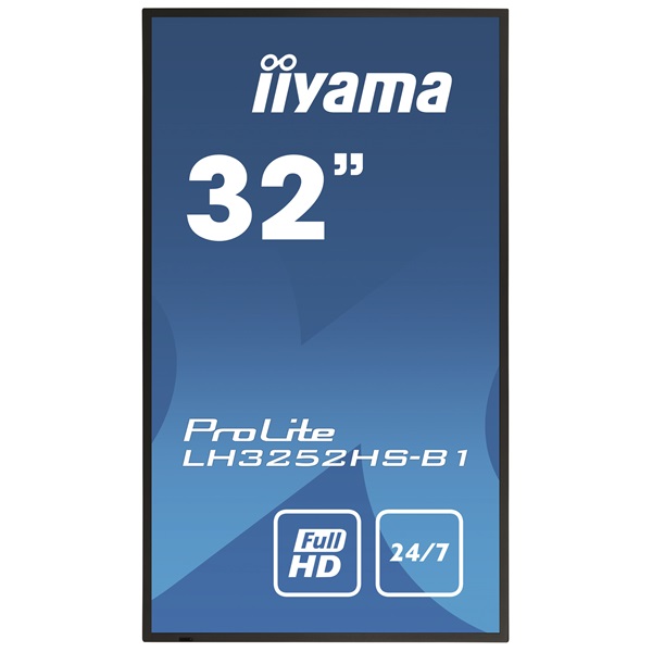 iiyama Prolite 24/7 IPS LFD 31.5" LH3252HS-B1, 1920x1080, 16:9, 400cd/m2, 8ms, DVI/VGA/HDMI/DP/USB, fekete, pivot