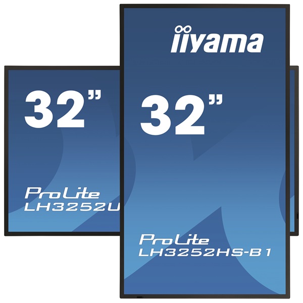 iiyama Prolite 24/7 IPS LFD 31.5" LH3252HS-B1, 1920x1080, 16:9, 400cd/m2, 8ms, DVI/VGA/HDMI/DP/USB, fekete, pivot