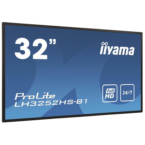 iiyama Prolite 24/7 IPS LFD 31.5" LH3252HS-B1, 1920x1080, 16:9, 400cd/m2, 8ms, DVI/VGA/HDMI/DP/USB, fekete, pivot