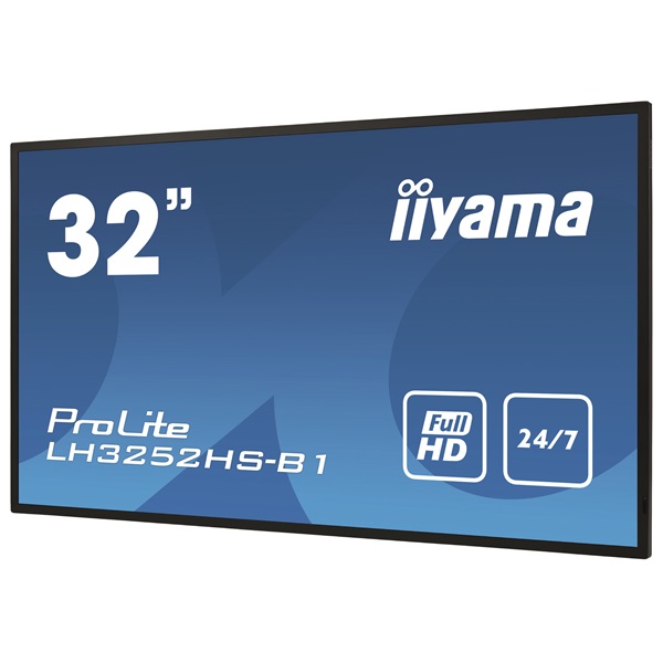 iiyama Prolite 24/7 IPS LFD 31.5" LH3252HS-B1, 1920x1080, 16:9, 400cd/m2, 8ms, DVI/VGA/HDMI/DP/USB, fekete, pivot