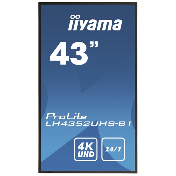 iiyama Prolite 24/7 IPS LFD 42.5" LH4352UHS-B1, 3840x2160, 16:9, 500cd/m2, 8ms, DVI/VGA/HDMI/DP/USB, fekete, pivot
