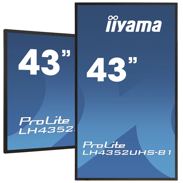 iiyama Prolite 24/7 IPS LFD 42.5" LH4352UHS-B1, 3840x2160, 16:9, 500cd/m2, 8ms, DVI/VGA/HDMI/DP/USB, fekete, pivot