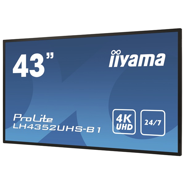 iiyama Prolite 24/7 IPS LFD 42.5" LH4352UHS-B1, 3840x2160, 16:9, 500cd/m2, 8ms, DVI/VGA/HDMI/DP/USB, fekete, pivot