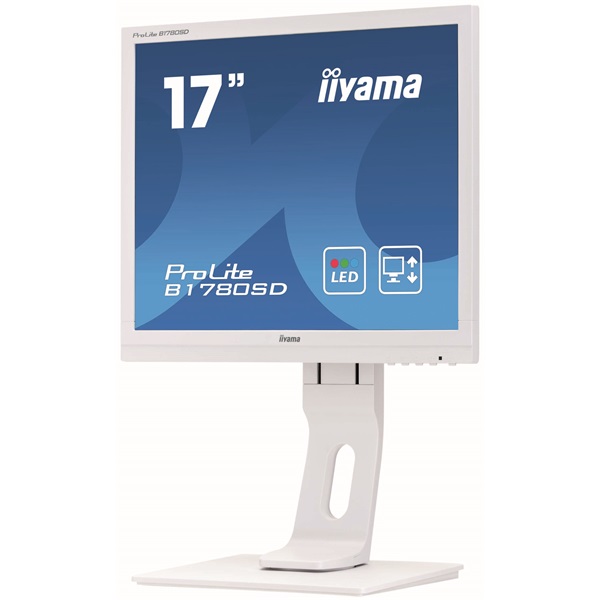 iiyama Prolite monitor, 17", 1280x1024, 5:4, 250cd, 5ms, DVI/VGA, Hangszóró, Fehér, pivot,állítható mag., dönthető
