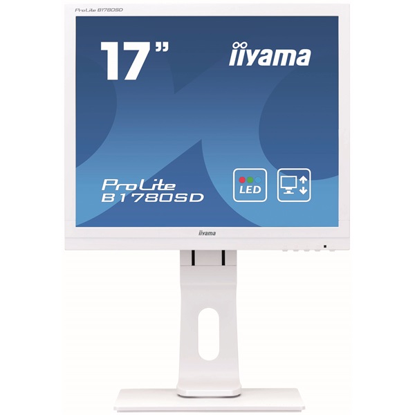 iiyama Prolite monitor, 17", 1280x1024, 5:4, 250cd, 5ms, DVI/VGA, Hangszóró, Fehér, pivot,állítható mag., dönthető