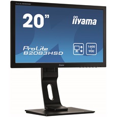 iiyama Prolite monitor, TN, 19,5", 1600x900, 16:9, 250cd, 5ms, DVI/VGA, Hangszóró, fekete,pivot,állítható mag., dönthető