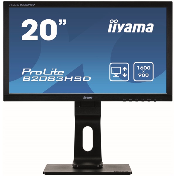 iiyama Prolite monitor, TN, 19,5", 1600x900, 16:9, 250cd, 5ms, DVI/VGA, Hangszóró, fekete,pivot,állítható mag., dönthető