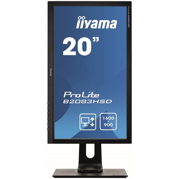 iiyama Prolite monitor, TN, 19,5", 1600x900, 16:9, 250cd, 5ms, DVI/VGA, Hangszóró, fekete,pivot,állítható mag., dönthető