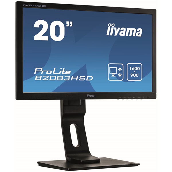 iiyama Prolite monitor, TN, 19,5", 1600x900, 16:9, 250cd, 5ms, DVI/VGA, Hangszóró, fekete,pivot,állítható mag., dönthető