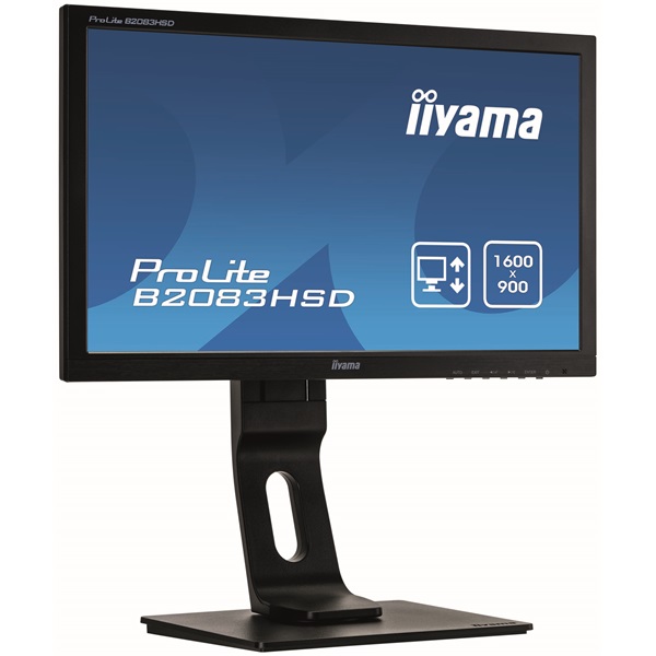 iiyama Prolite monitor, TN, 19,5", 1600x900, 16:9, 250cd, 5ms, DVI/VGA, Hangszóró, fekete,pivot,állítható mag., dönthető