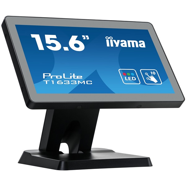 iiyama touch monitor, 15,6", 1366x768, 16:9, 255cd, 8ms, 500:1,VGA/HDMI/DP, T1633MC