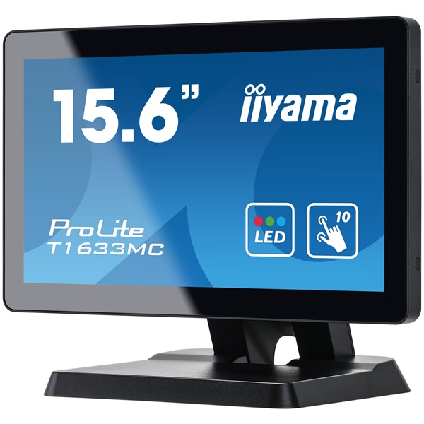 iiyama touch monitor, 15,6", 1366x768, 16:9, 255cd, 8ms, 500:1,VGA/HDMI/DP, T1633MC