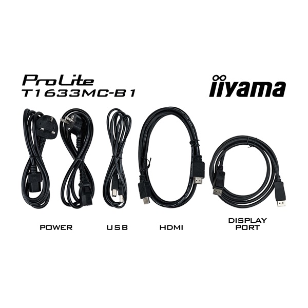 iiyama touch monitor, 15,6", 1366x768, 16:9, 255cd, 8ms, 500:1,VGA/HDMI/DP, T1633MC